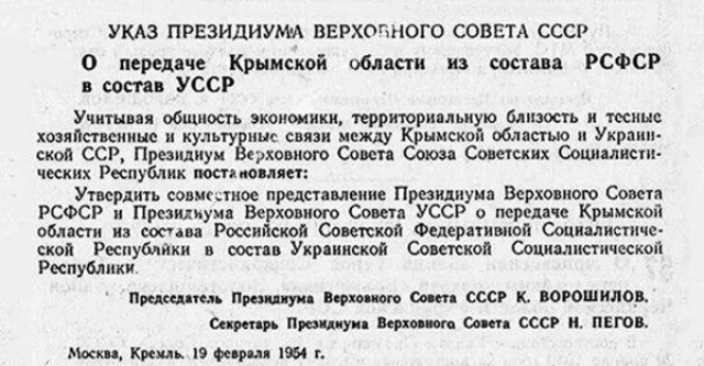 Передача Крыма Украине при СССР